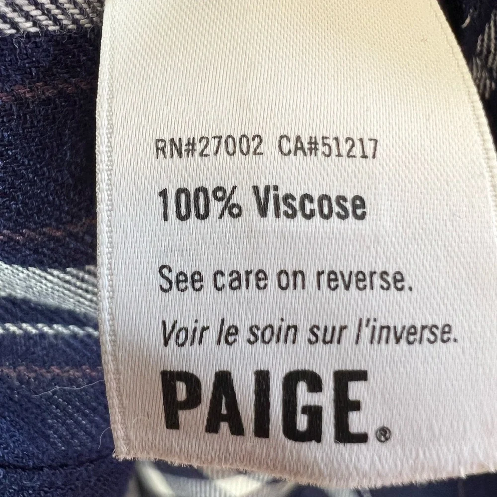 PAIGE Navy Plaid Button Down Shirt Western Soft Viscose Blouse Flannel Style S - Picture 4 of 6